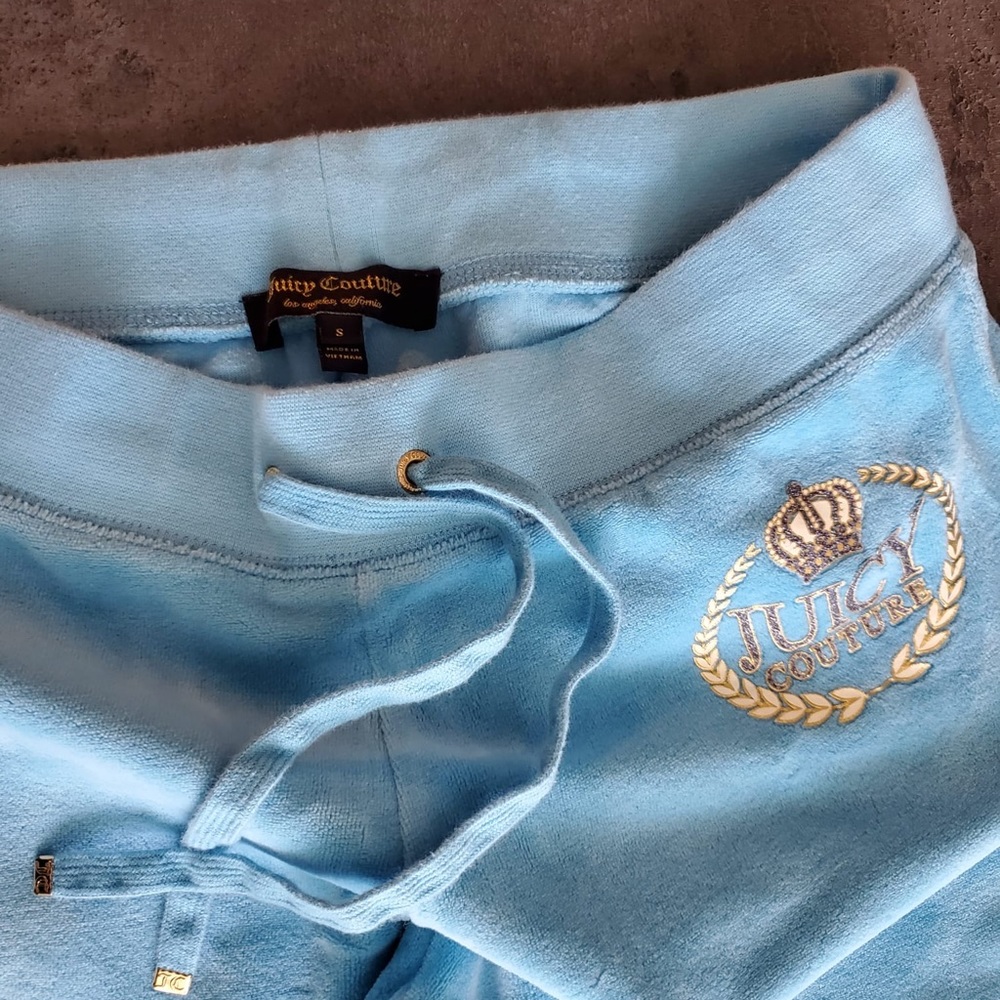 Juicy Couture pale blue velour wide leg pants
